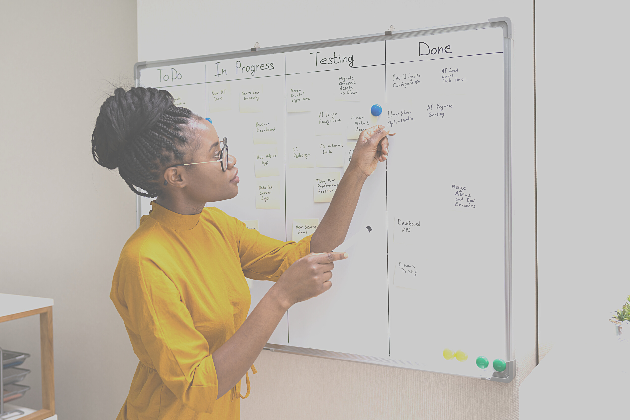 African American Woman Writing Kanban Plan